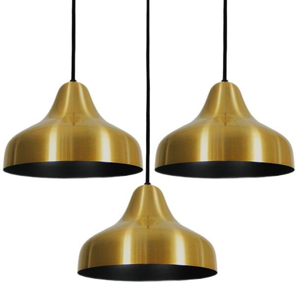 Kit 3 Luminárias Pendente Dourado Vintage Sala Jantar 23cm