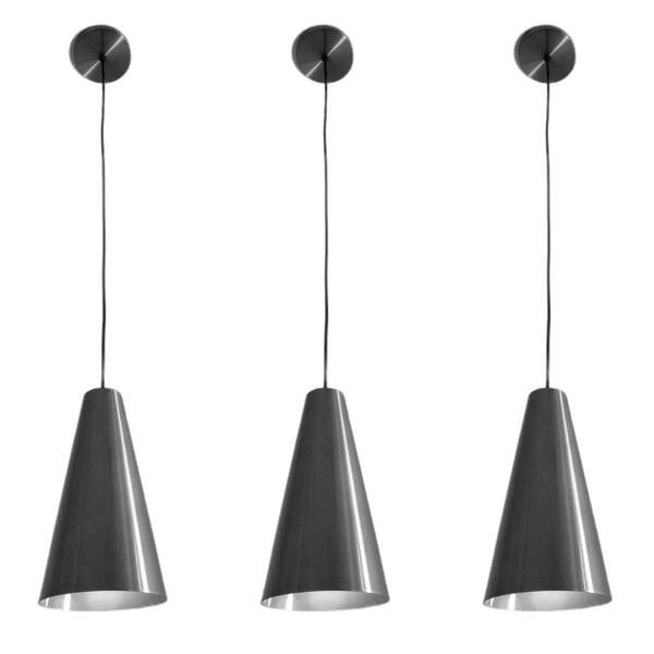 Kit 3 Luminárias Pendente Escovado Cozinha Balcão 14cm 1xe27