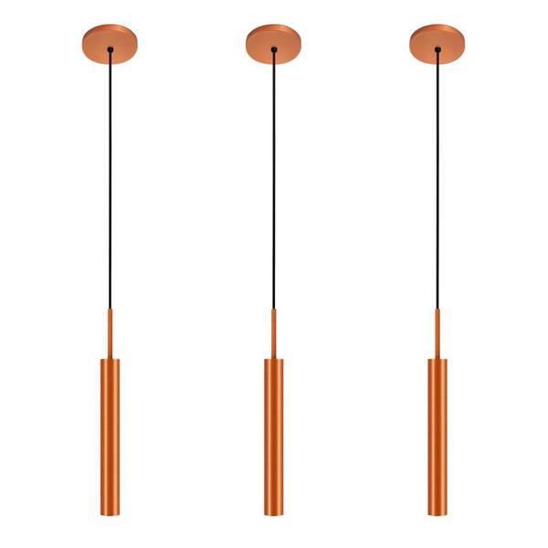 Kit 3 Luminárias Pendente Teto Tubo Sala Lavabo Cobre 40cm