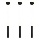 Kit 3 Luminárias Pendente Tubo Teto Sala Preto Dourado 40cm