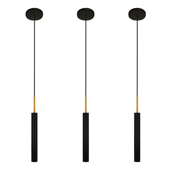 Kit 3 Luminárias Pendente Tubo Teto Sala Preto Dourado 40cm