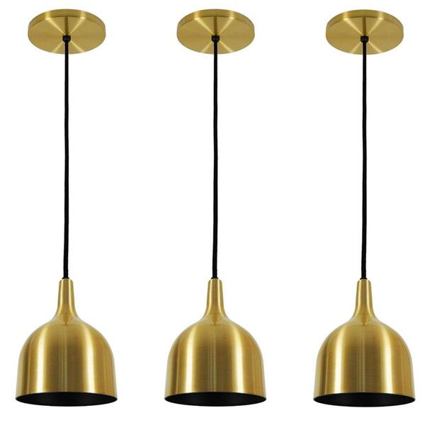 Kit 3 Luminárias Pendentes Dourado Sala Cozinha 14 Cm 1xe27