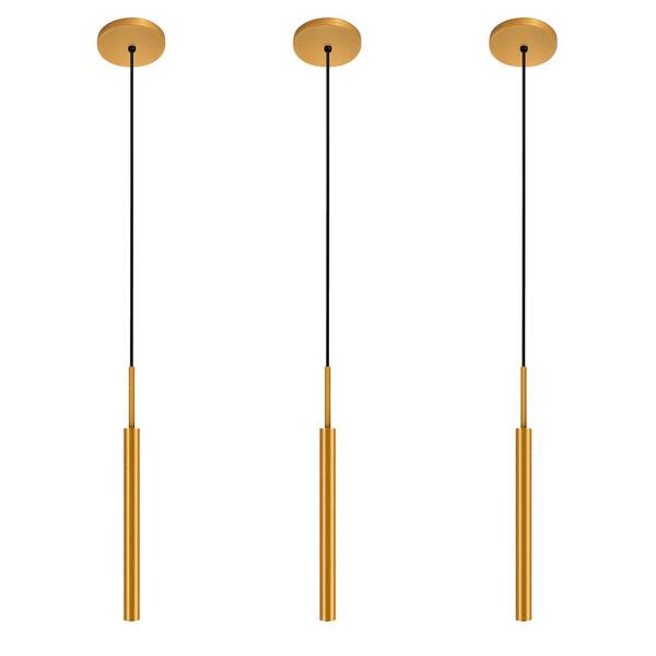 Kit 3 Luminárias Teto Pendente Tubo Sala Ilha Dourado 40cm