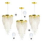 Kit 3 Lustre  Redondo Crilik Ls7302 Dourado C/lamp.s