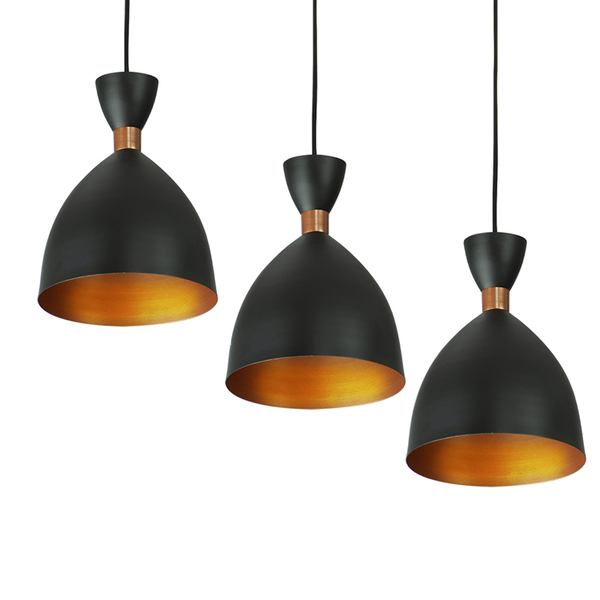 Kit 3 Lustre Pendente Califórnia De Alumínio Preto Com Cobre