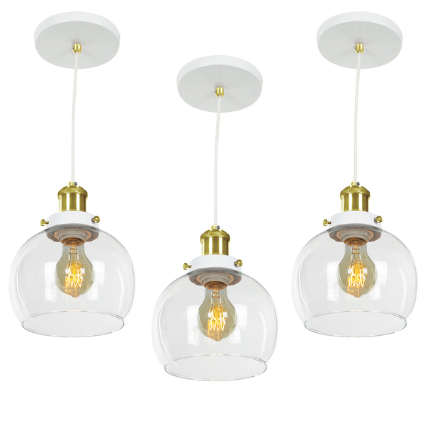 Kit 3 Lustre Pendente Château Bola Media Vidro Branco/gold