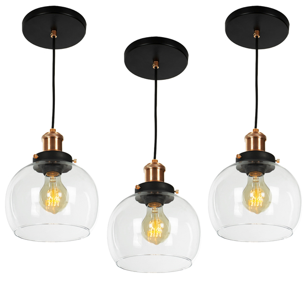 Kit 3 Lustre Pendente Château Bola Media Vidro Preto /cobre