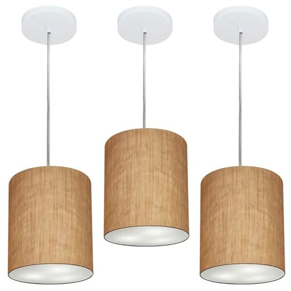 Kit/3 Lustre Pendente Cilíndrico Md-4012 Cúpula Em Tecido 18x