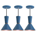Kit 3 Lustre Pendente Cone Rio Em Alumínio Azul