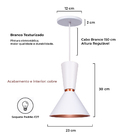 Kit 3 Lustre Pendente Cone Rio Em Alumínio Branco