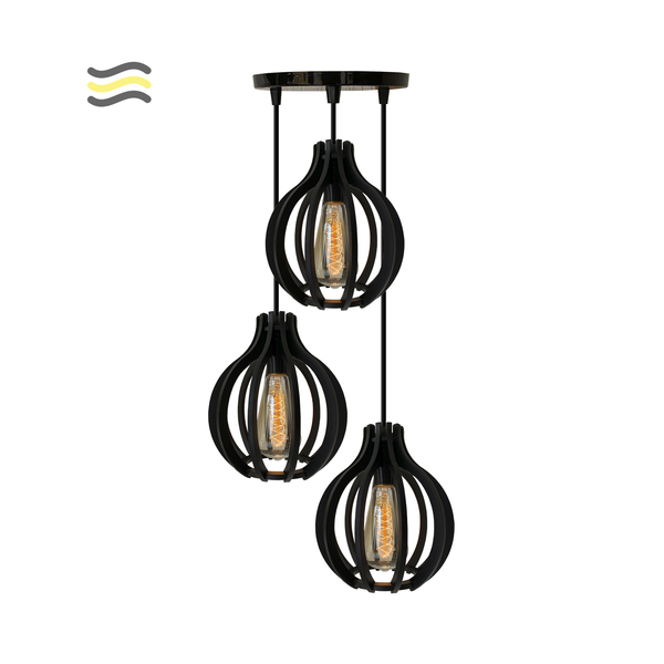 Kit 3 Lustre Pendente Luminária De Madeira Preto Verniz Aceti