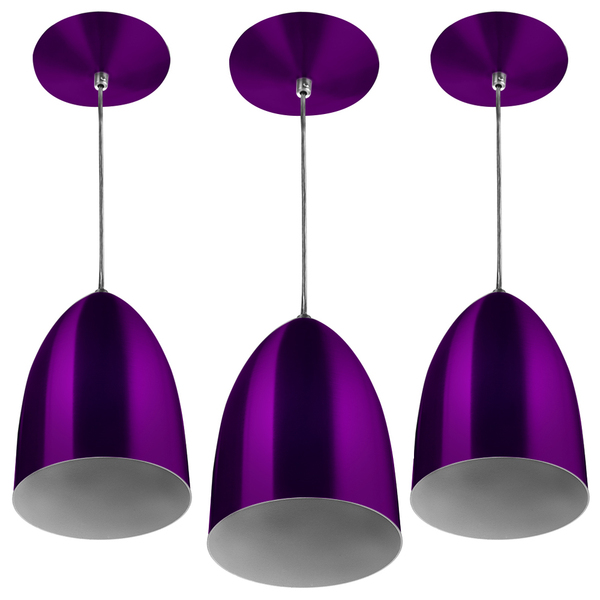 Kit 3 Lustre Pendente Luminária Sadan Alumínio Roxo Metálico