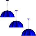 Kit 3 Lustre Pendente Meia Lua 30cm Alumínio Azul Metalico