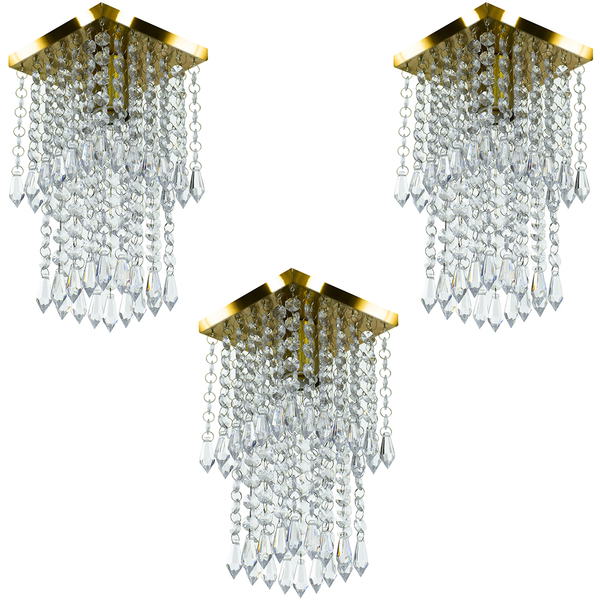 Kit 3 Lustre Plafon De Cristal Acrilico Spark Dourado