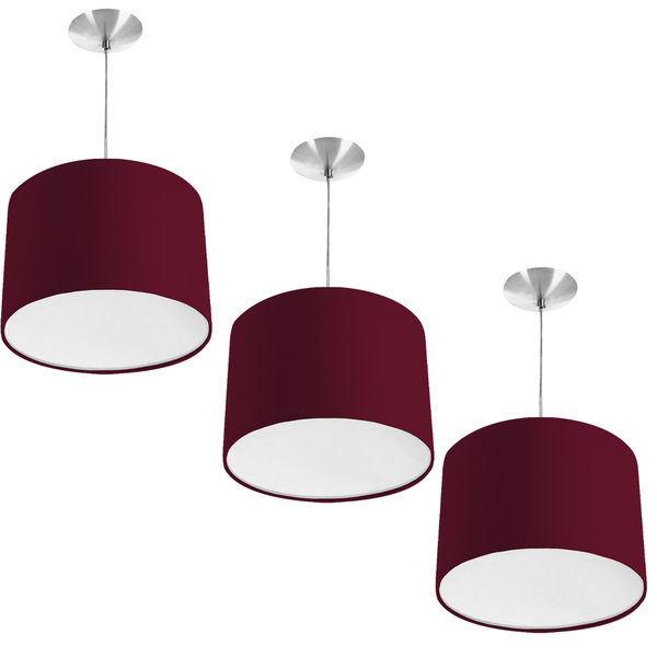 Kit 3 Lustres Cupula Pendente Dome 30x20cm Bordo