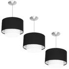 Kit 3 Lustres Cupula Pendente Dome Duplo Preto Com Branco