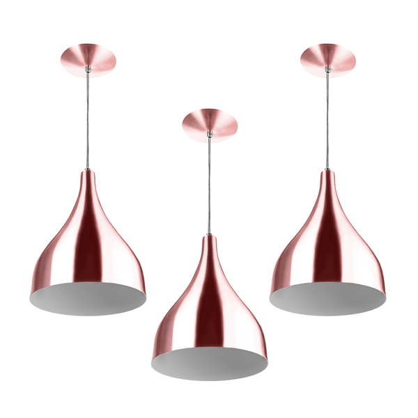 Kit 3 Lustres Pd Gota Média Alumínio 30cm Gold Rose