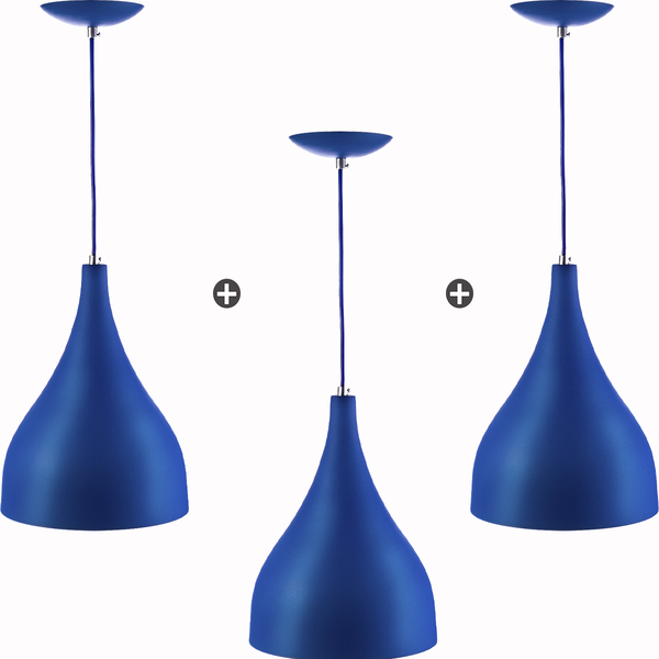 Kit 3 Lustres Pd Gota Pequena Alumínio 21cm Soquete E27 Azul