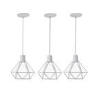 Kit 3 Lustres Pendente Aramado Retrô Diamante 18x18cm Branco