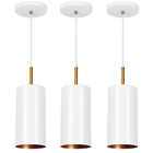 Kit 3 Lustres Pendente Bilboquê Cilindrico Branco Com Cobre