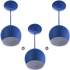 Kit 3 Lustres Pendente Bola Média Alumínio 23cm Azul