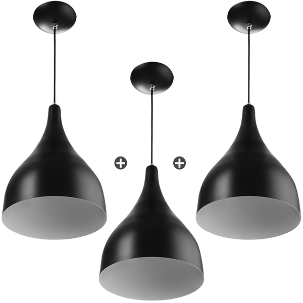 Kit 3 Lustres Pendente Gota Pequena De Alumínio 21cm Preto