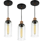 Kit 3 Lustres Pendentes Château Cilindrico Vidro Preto Cobre