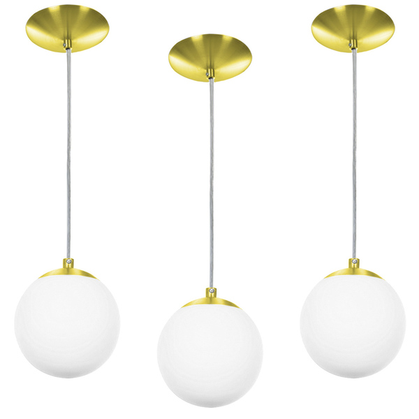 Kit 3 Lustres Pendentes Orby Bolinha Dourada