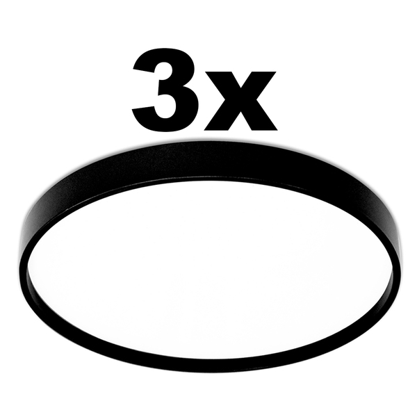 Kit 3 Lustres Plafon Space Redondo Preto 38x3.8 Cm 4000k