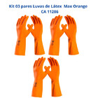 Kit 3 Luvas Látex Laranja Limpeza Reforçada Forrada Max Orang