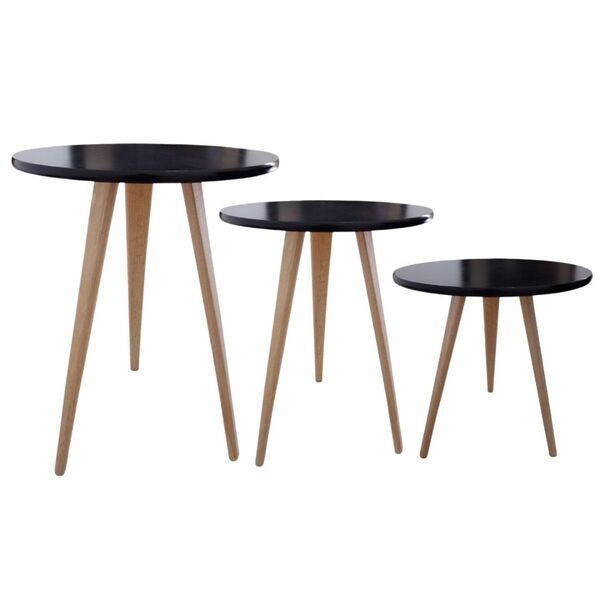 Kit 3 Mesa De Canto Lateral Retrô Lais Preto 44 Cm 56 Cm 68 Cm