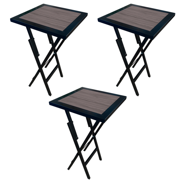 Kit 3 Mesas Bistro Dobrável Industrial Em Ferro Preto E Tampo