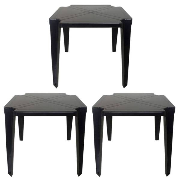 Kit 3 Mesas De Plástico Quadrada 70cm Empilhável Preta Monobl