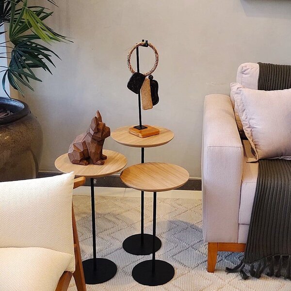 Kit 3 Mesas Laterais Karla Baixa/media/alta, Tpos Redondos Bp