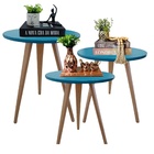 Kit 3 Mesas Lateral De Canto Apoio Redonda Pé Palito Karina A