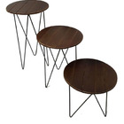 Kit 3 Mesinhas De Canto Tripé De Ferro Com Tampo De Madeira