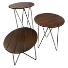 Kit 3 Mesinhas De Canto Tripé De Ferro Com Tampo De Madeira