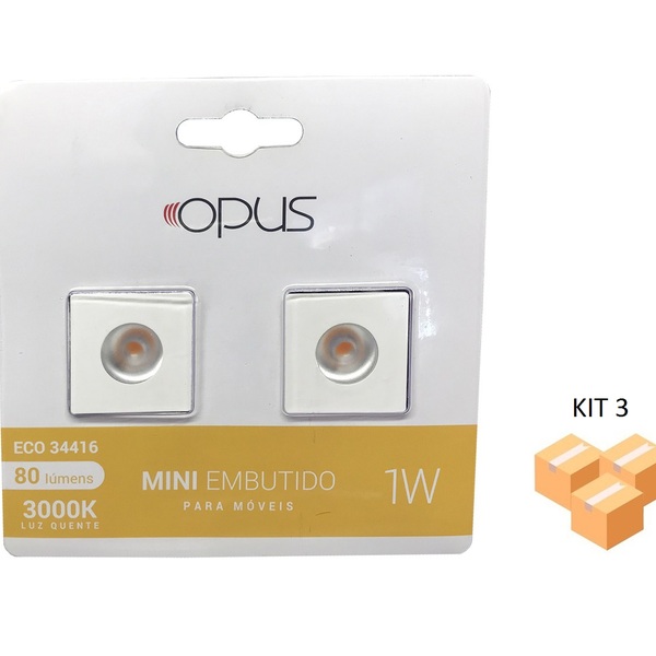 Kit 3 Mini Spots Para Moveis Quadrado Branco 1w 3000k Bivolt