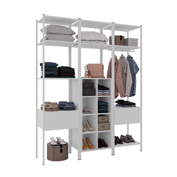 Kit 3 Módulos Guarda Roupa Modulado Estante Oxford Branco