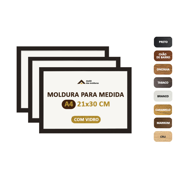Kit 3 Molduras A4 21 X 30 Para Arte Poster Imagem Com Petg