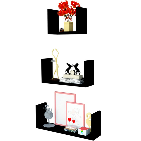 Kit 3 Nicho 20x30x40 Preto Prateleira U Mdf Decorativo