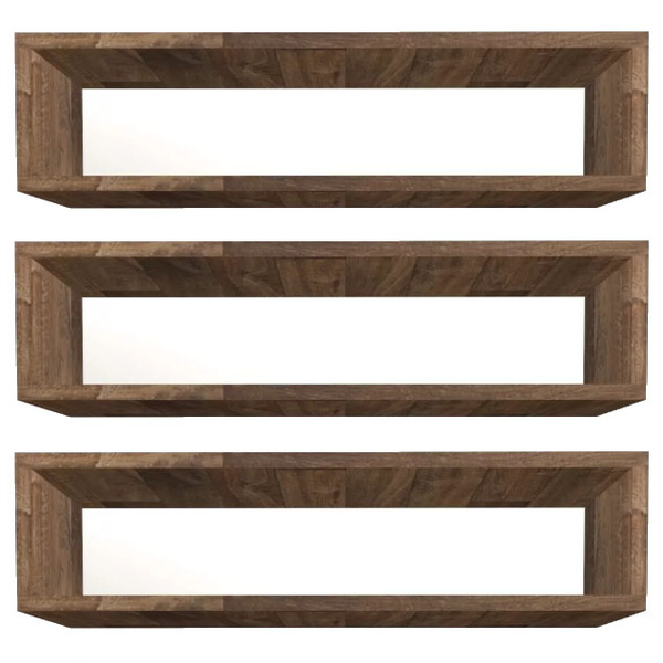 Kit 3 Nicho Retangular Madeirado 60x20x10p Mdf Decorativo