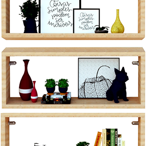 Kit 3 Nicho Retangular Madeirado Claro 50x15x10p Mdf Decorati