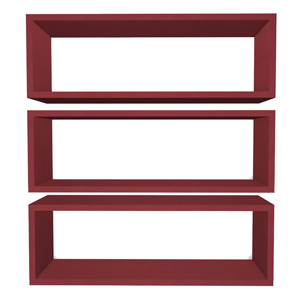 Kit 3 Nicho Retangular Vermelho 30x20x10p Mdf Decorativo