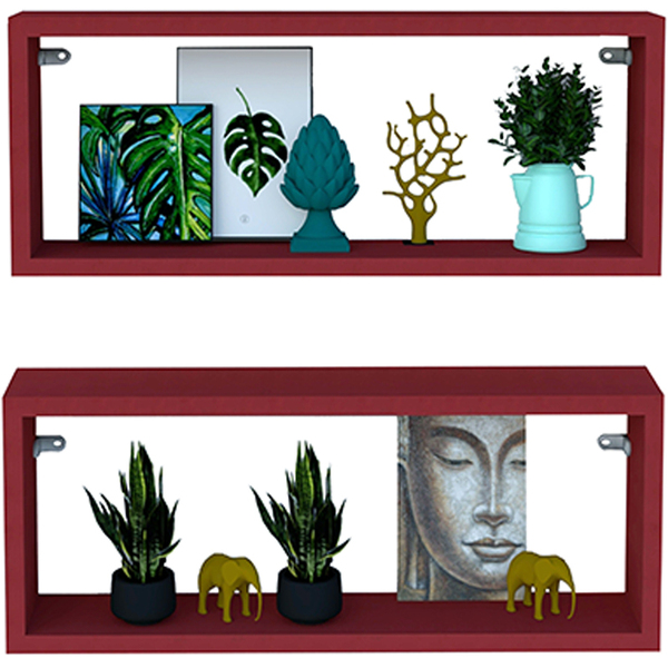 Kit 3 Nicho Retangular Vermelho 50x15x10p Mdf Decorativo