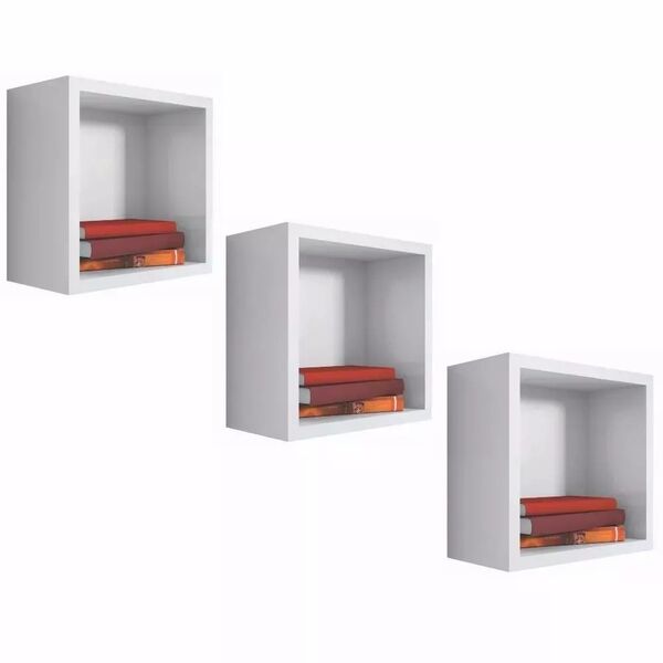 Kit 3 Nichos Decorativo Quadrado 31x31x15 Branco.