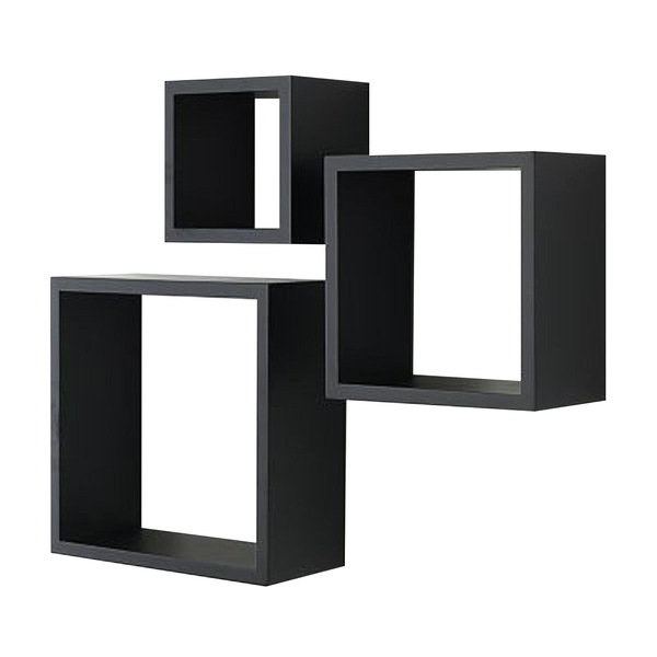 Kit 3 Nichos Decorativos Parede Lis Quadrado Em Mdf Preto - D