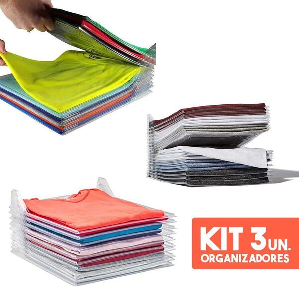 Kit 3 Organizadores De Roupas Camiseta 10 Divisorias Camisa G
