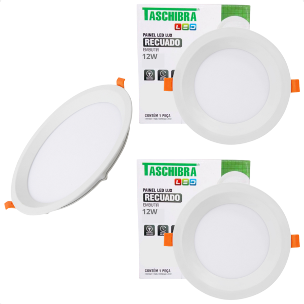 Kit 3 Painel De Led Redondo Embutir Recuado 12w Bivolt Taschi