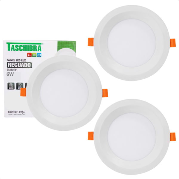 Kit 3 Painel De Led Redondo Embutir Recuado 6w Bivolt Taschib